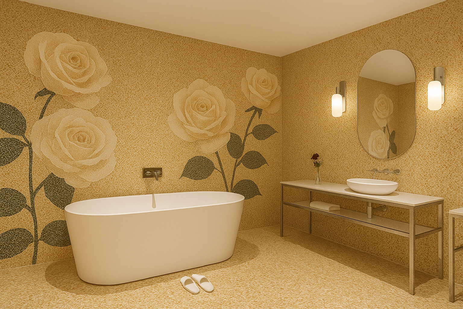 Luxury Bisazza Bathroom in Bangalore with elegant floral mosaic tiles and modern bathtub